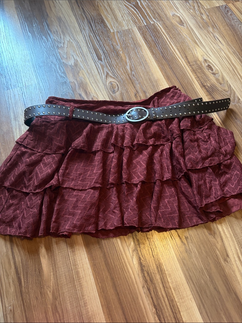 Fashion Nova Burgundy Ruffled Tiered Mini Skirt